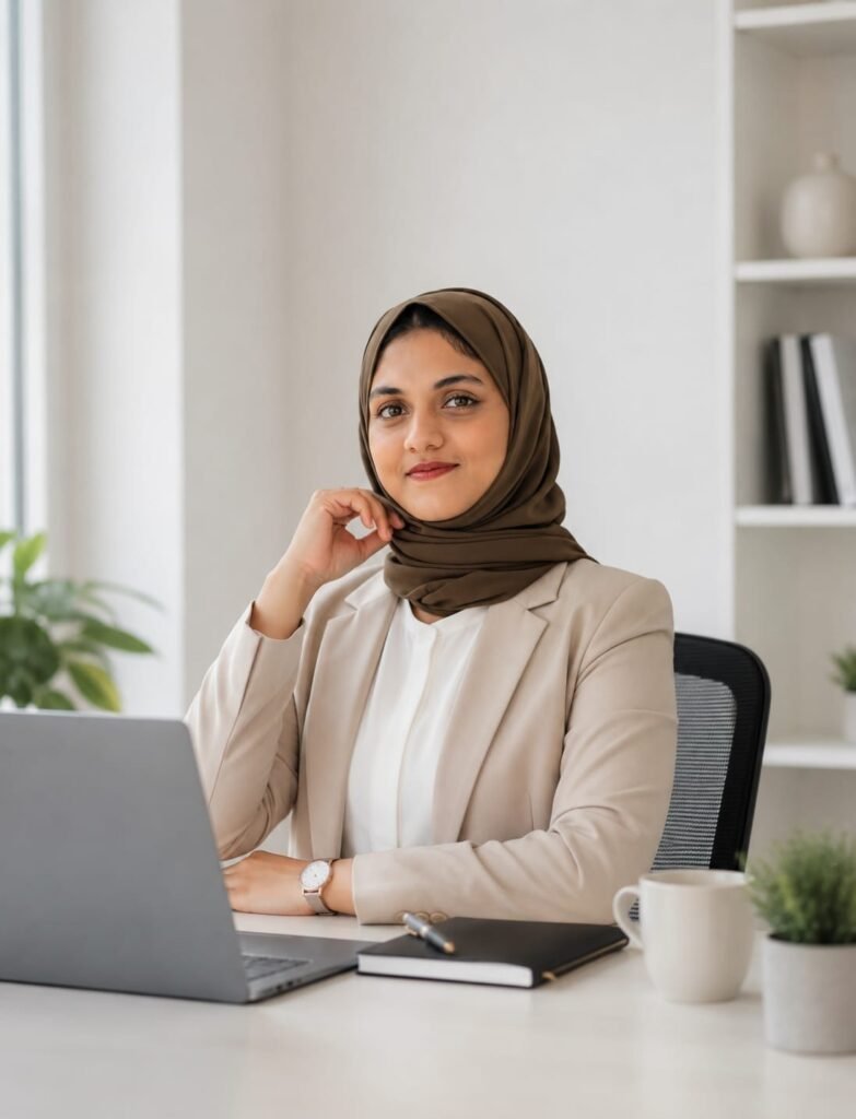 Professional Woman Working at a desk with a laptop